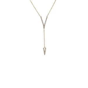 14k Yellow Gold Diamond Double V Lariat Necklace