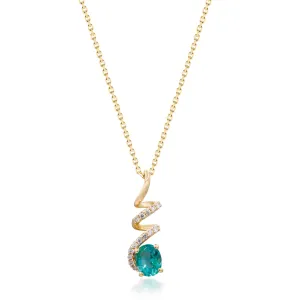 14k Yellow Gold Oval Cut Emerald and Spiral Diamond Necklace