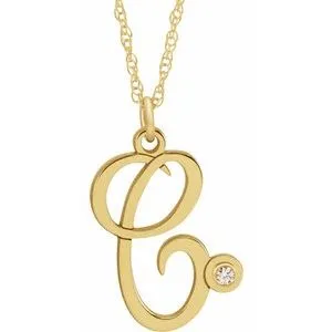 14K Yellow Gold-Plated .02 CT Diamond Script Initial C 16-18" Necklace