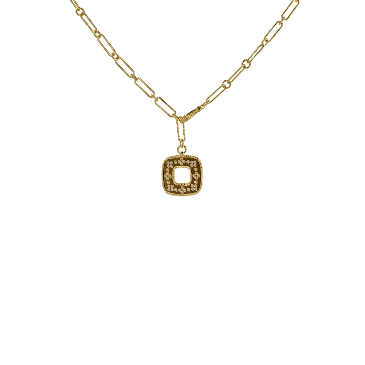 14k Yellow Gold Square Lariat Pendant Necklace