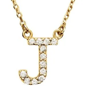 14K Yellow Initial J 1/8 CTW Diamond 16" Necklace