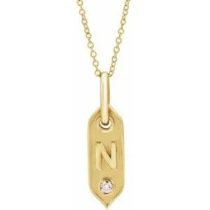 14K Yellow Initial N .05 CT Natural Diamond 16-18" Necklace