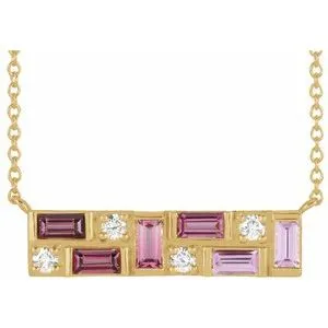 14K Yellow Pink Multi-Gemstone & 1/8 CTW Diamond Bar 18" Necklace