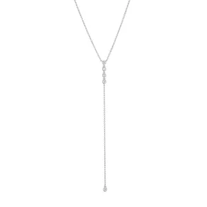 14KT GOLD FOUR BEZEL SET DIAMOND "Y" NECKLACE