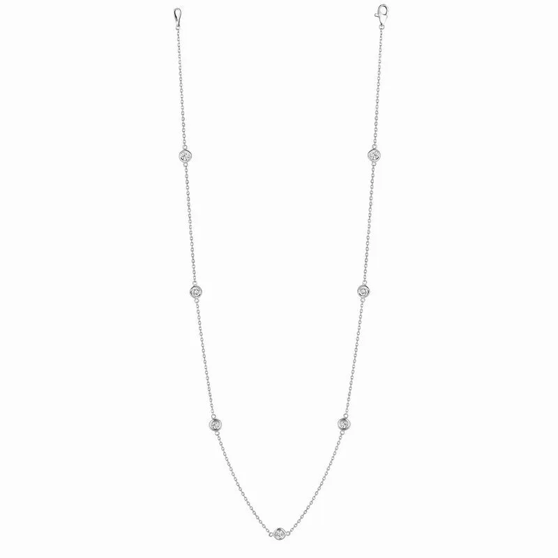 15 POINTER 7 STATION 18″ DIAMOND NECKLACE 14K WHITE GOLD (1 CTW)