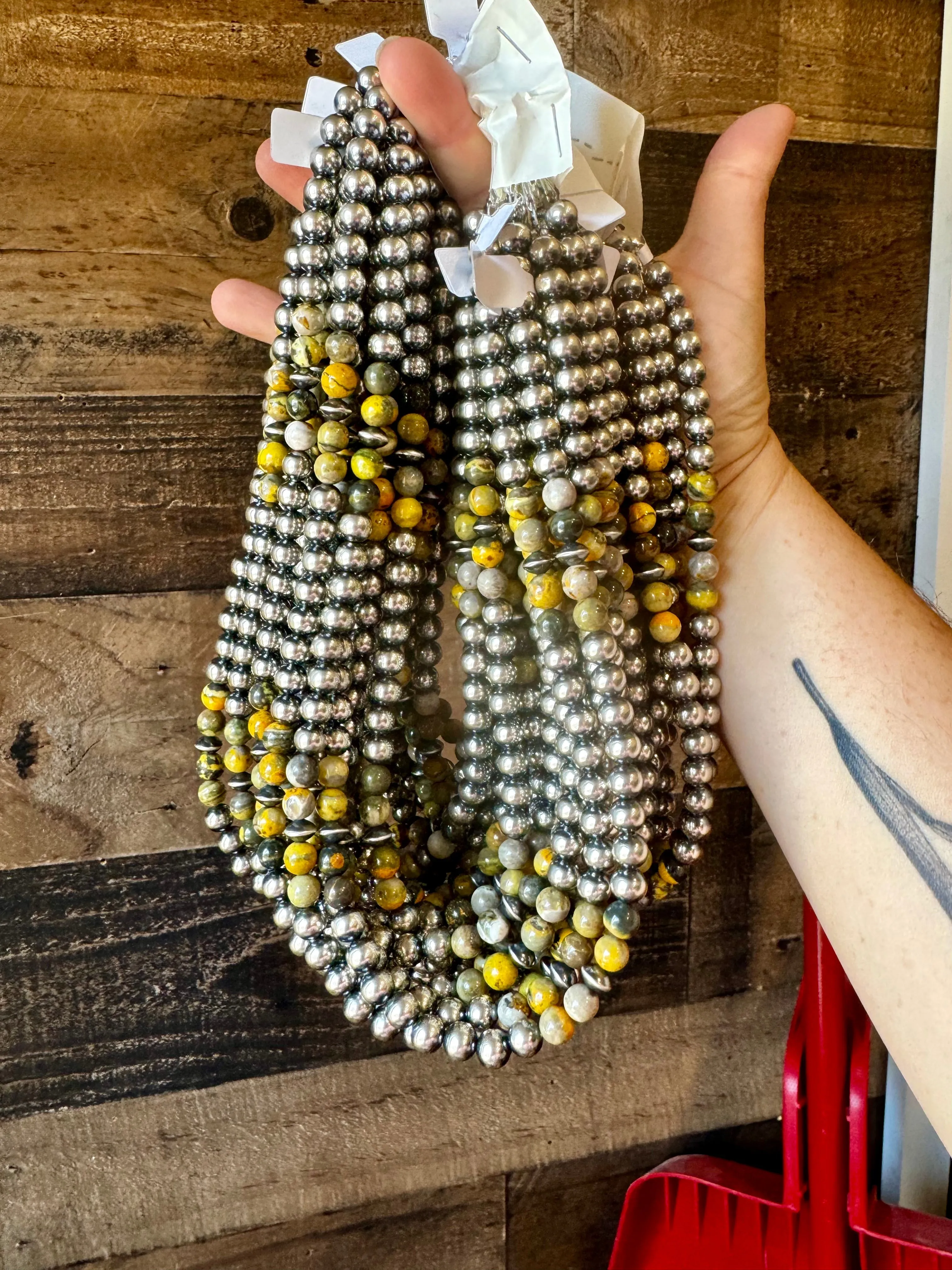 18 inch 8mm Sterling Silver Pearls Necklace and Bumblebee Jasper Beads
