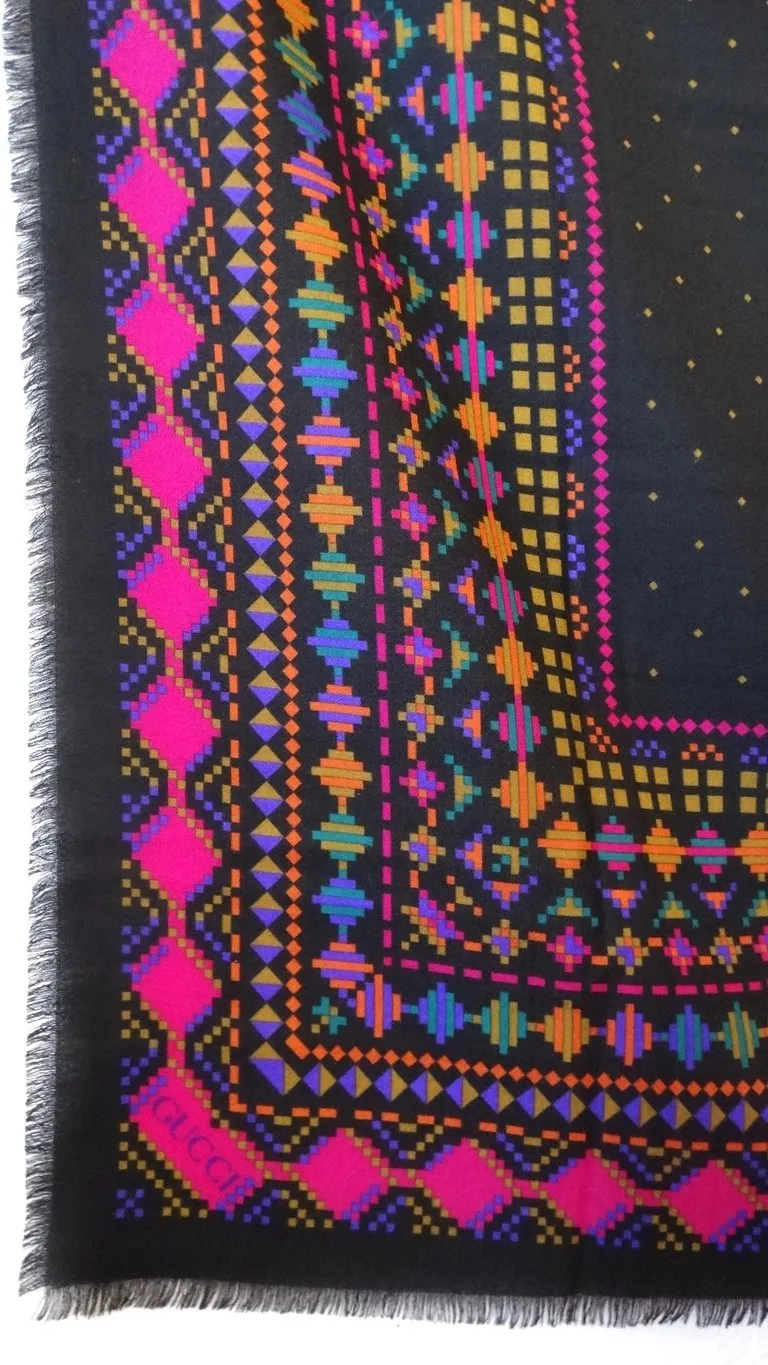 1980s Gucci Aztec Inspired Fringe Shawl