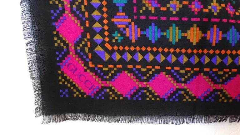 1980s Gucci Aztec Inspired Fringe Shawl