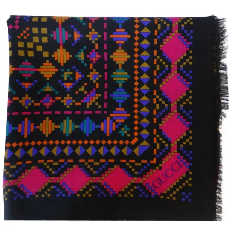 1980s Gucci Aztec Inspired Fringe Shawl