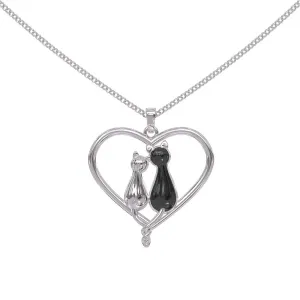 2 Cats on a Heart Necklace