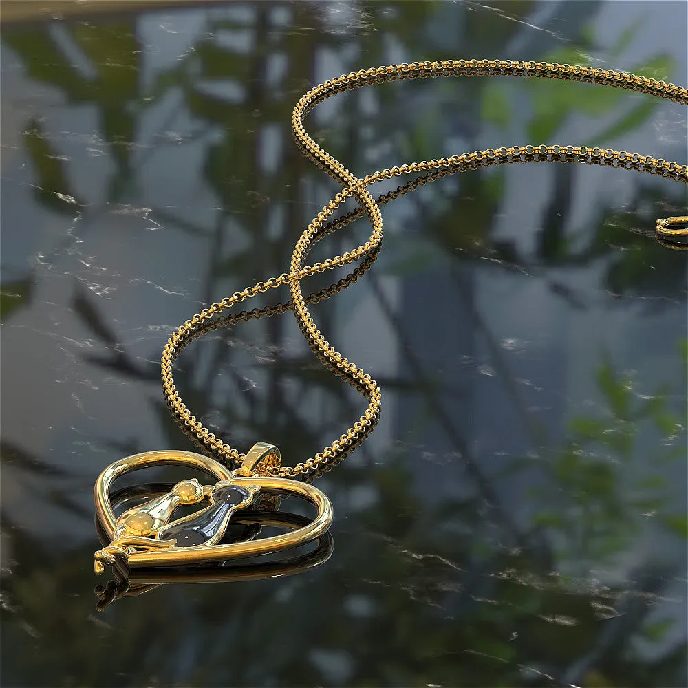 2 Cats on a Heart Necklace