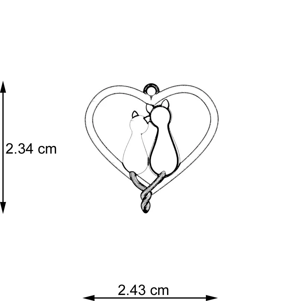 2 Cats on a Heart Necklace