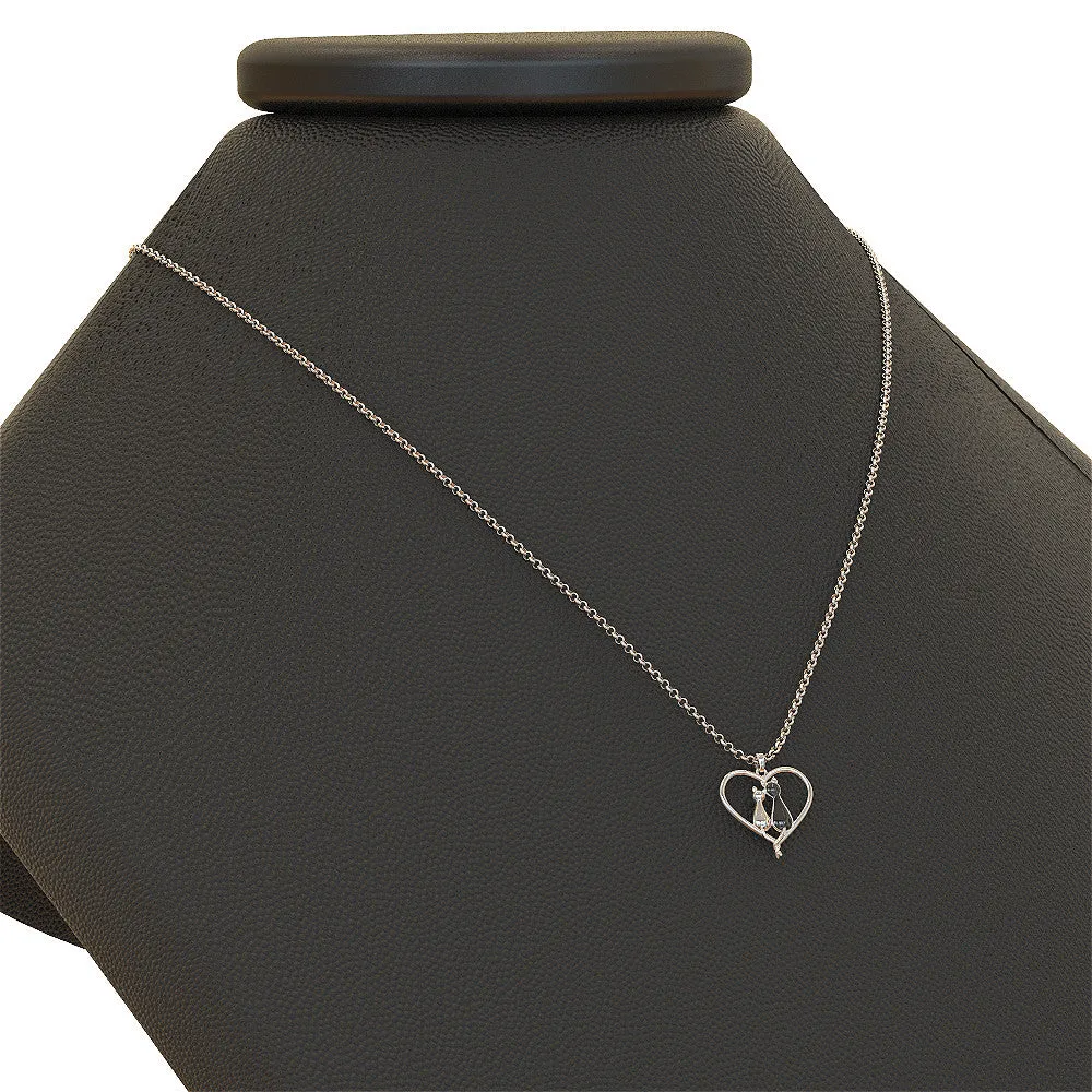2 Cats on a Heart Necklace