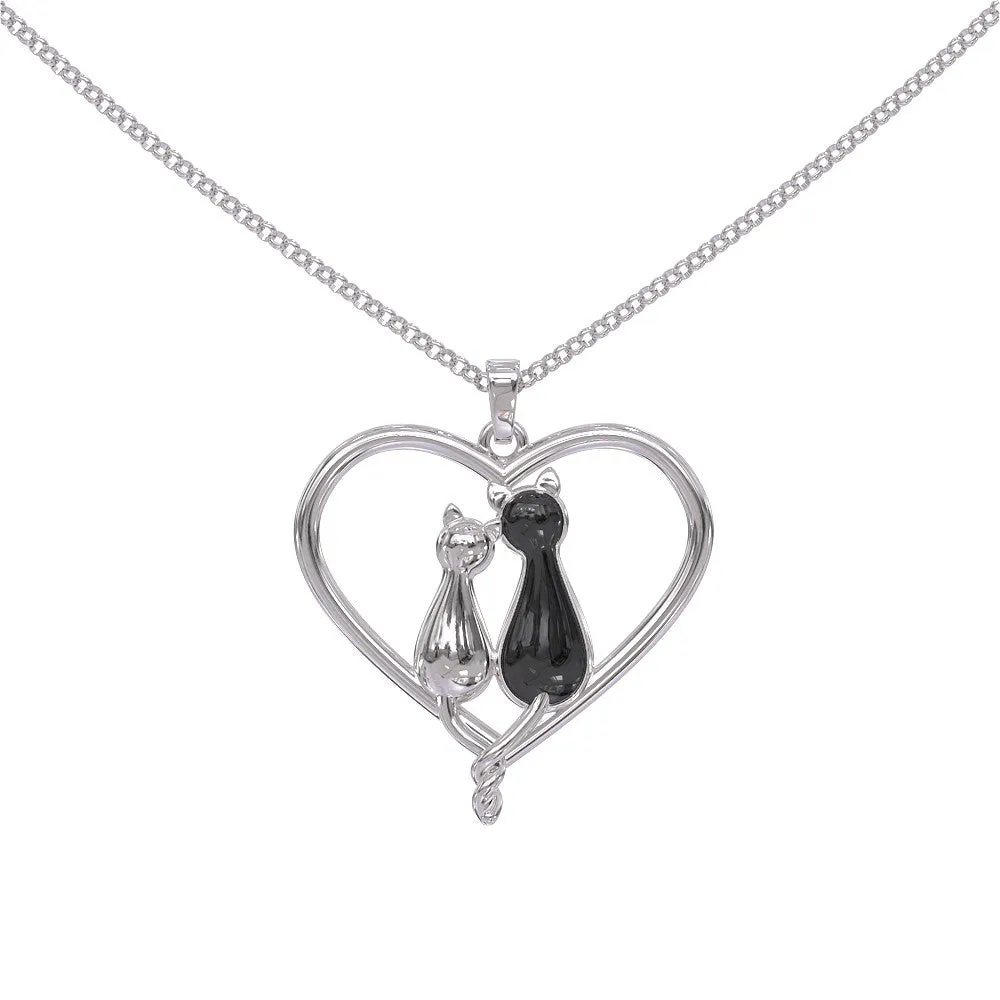 2 Cats on a Heart Necklace