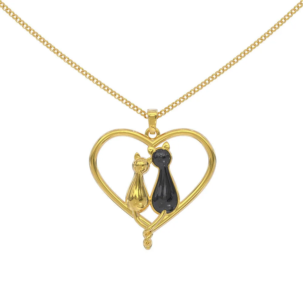 2 Cats on a Heart Necklace