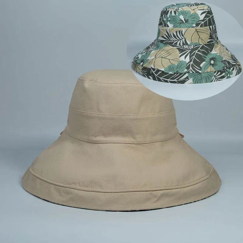 2024 Spring Summer Print Reversible Sun Beach Hat Woman Girl Outdoor Travel Vacation Fisherman Cap Wide Brim 12.5cm Visor Hat