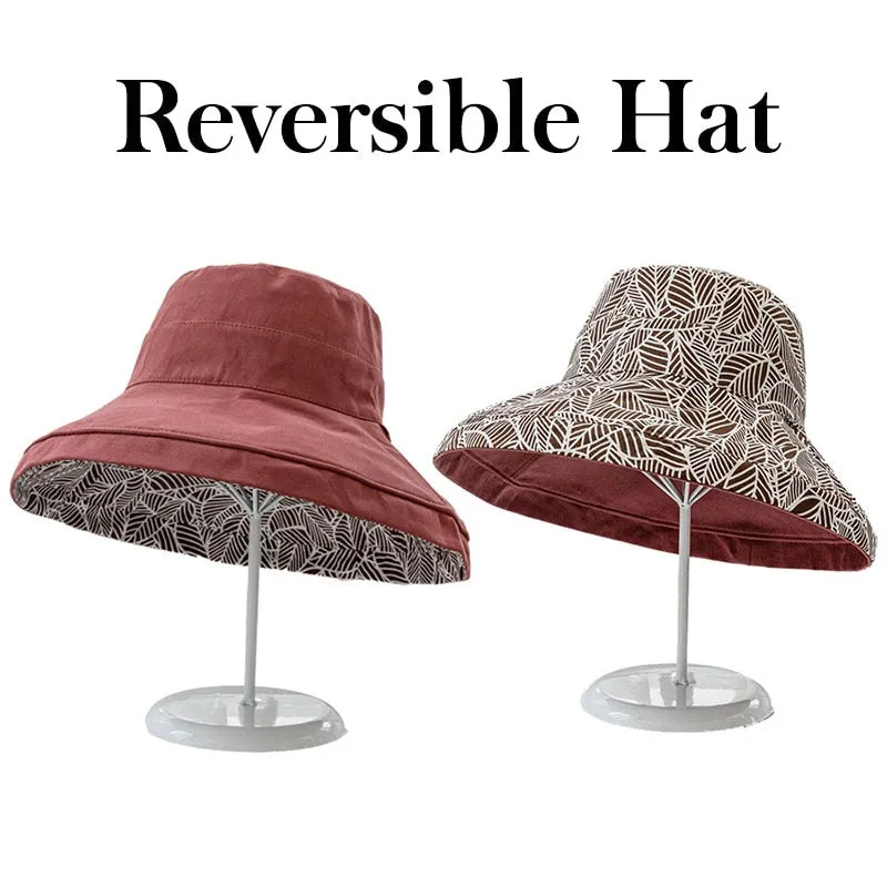 2024 Spring Summer Print Reversible Sun Beach Hat Woman Girl Outdoor Travel Vacation Fisherman Cap Wide Brim 12.5cm Visor Hat