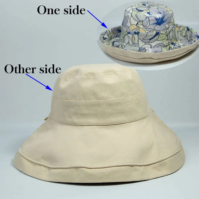 2024 Spring Summer Print Reversible Sun Beach Hat Woman Girl Outdoor Travel Vacation Fisherman Cap Wide Brim 12.5cm Visor Hat