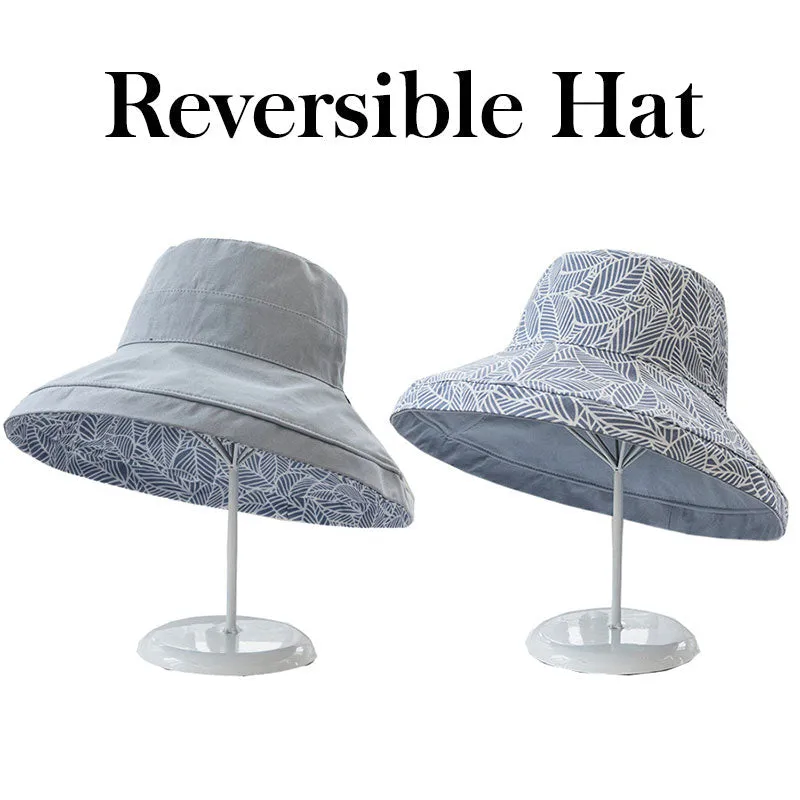 2024 Spring Summer Print Reversible Sun Beach Hat Woman Girl Outdoor Travel Vacation Fisherman Cap Wide Brim 12.5cm Visor Hat
