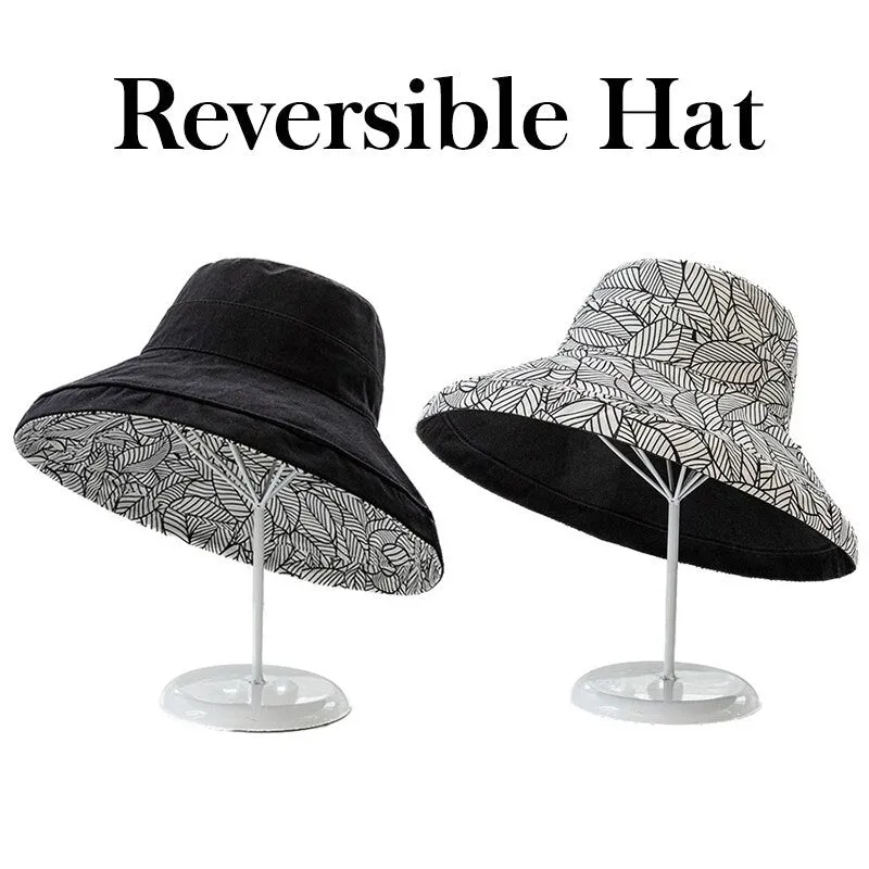 2024 Spring Summer Print Reversible Sun Beach Hat Woman Girl Outdoor Travel Vacation Fisherman Cap Wide Brim 12.5cm Visor Hat