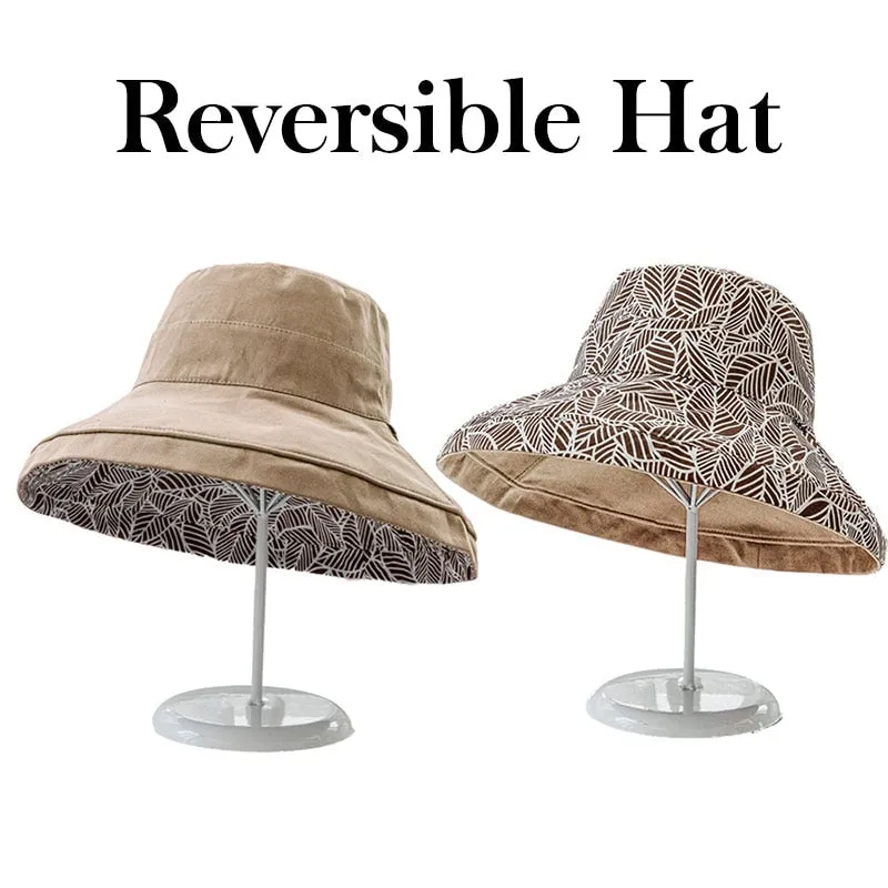 2024 Spring Summer Print Reversible Sun Beach Hat Woman Girl Outdoor Travel Vacation Fisherman Cap Wide Brim 12.5cm Visor Hat