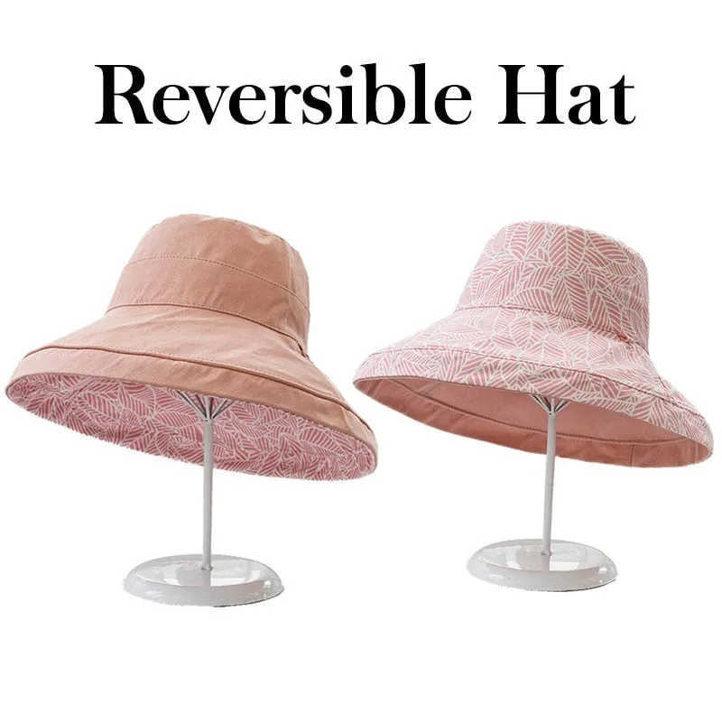 2024 Spring Summer Print Reversible Sun Beach Hat Woman Girl Outdoor Travel Vacation Fisherman Cap Wide Brim 12.5cm Visor Hat