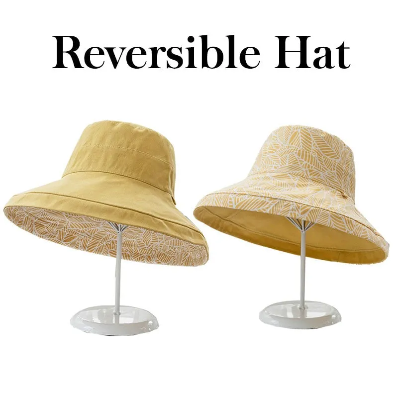 2024 Spring Summer Print Reversible Sun Beach Hat Woman Girl Outdoor Travel Vacation Fisherman Cap Wide Brim 12.5cm Visor Hat