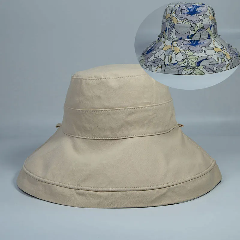2024 Spring Summer Print Reversible Sun Beach Hat Woman Girl Outdoor Travel Vacation Fisherman Cap Wide Brim 12.5cm Visor Hat