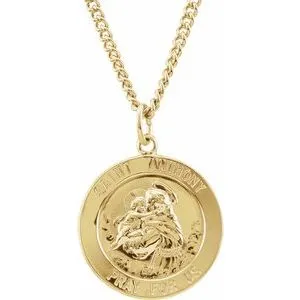 24K Gold Plated 22 mm St. Anthony 24" Necklace