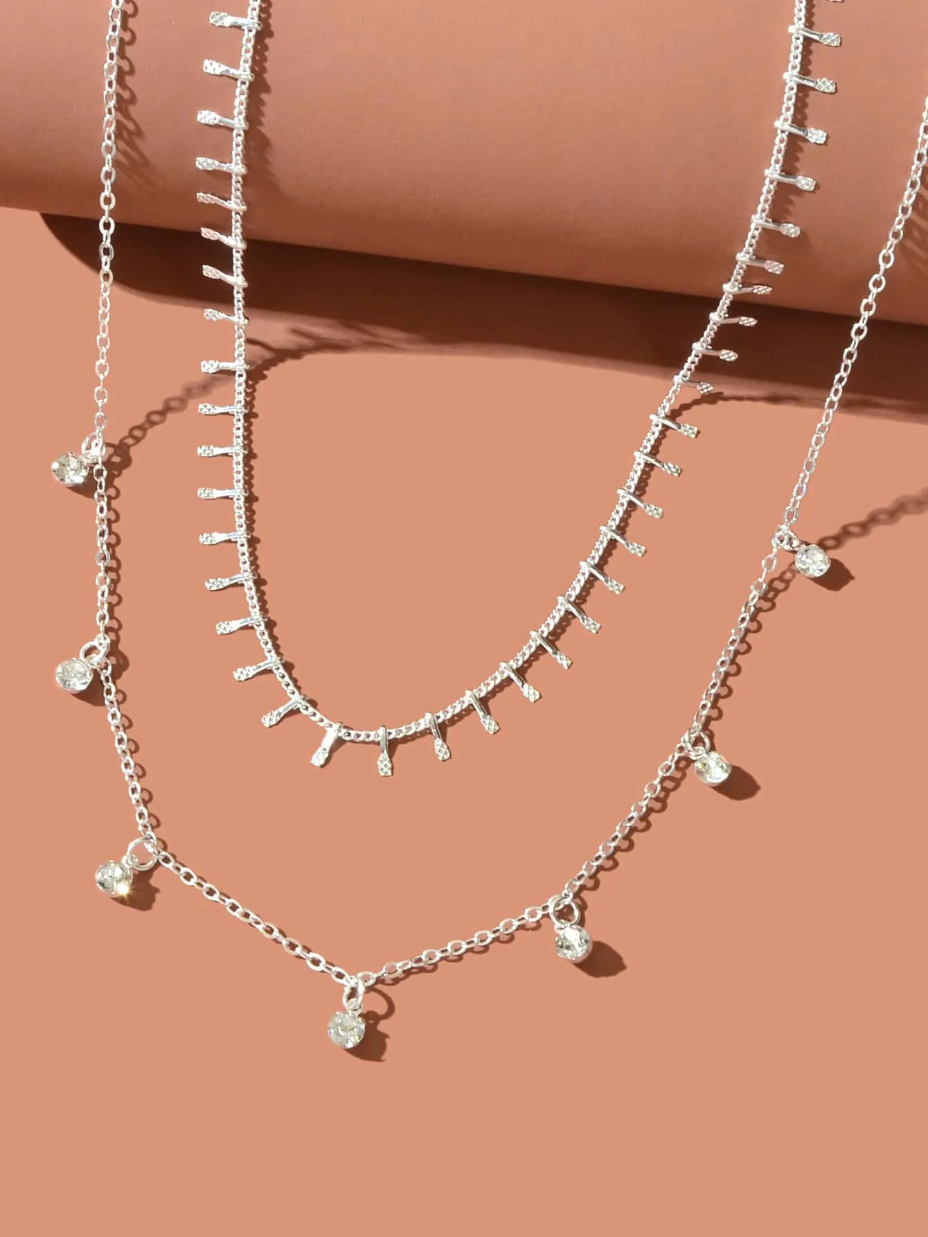 2pcs Rhinestone Charm Necklace - Silver