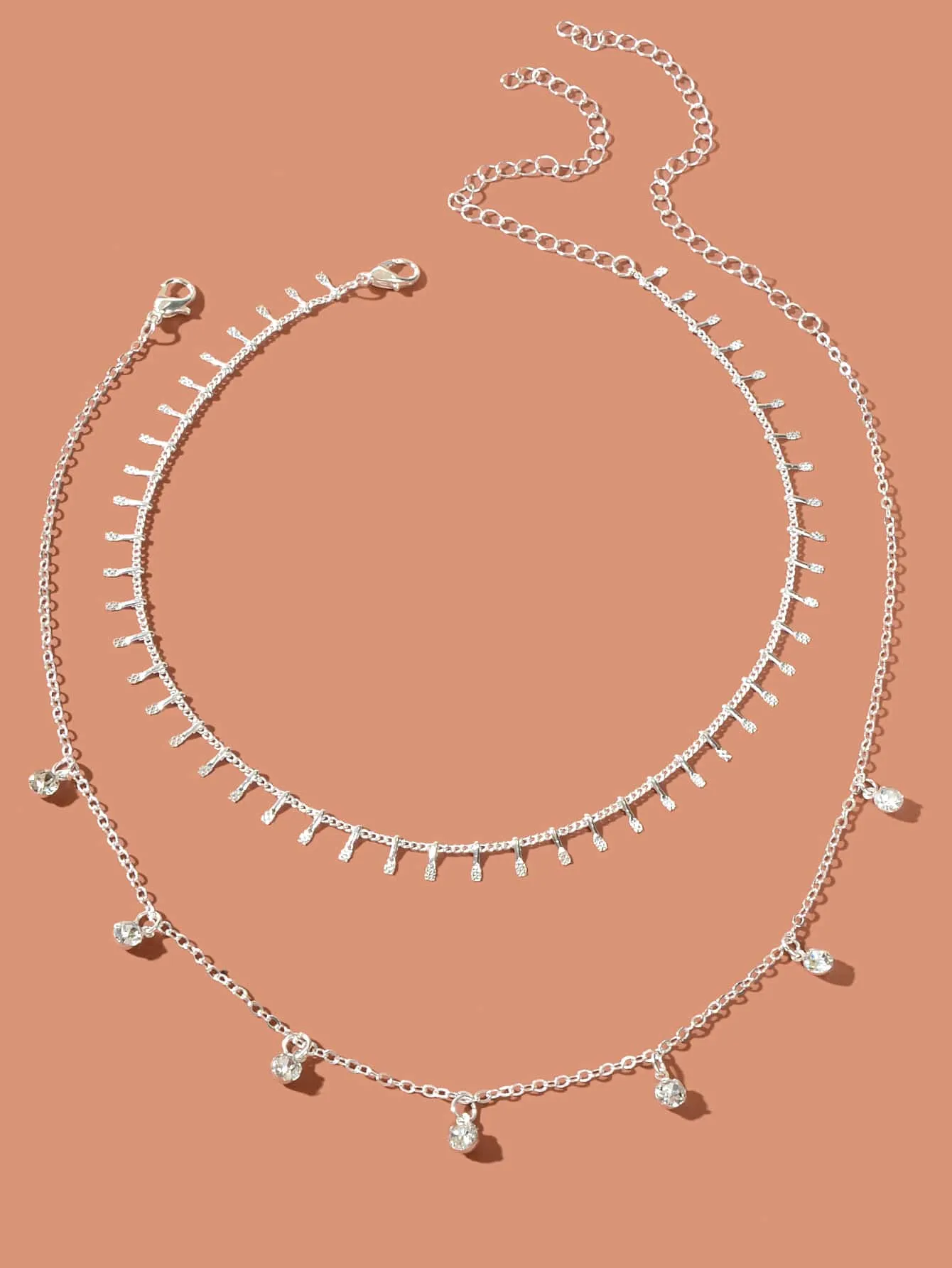 2pcs Rhinestone Charm Necklace - Silver