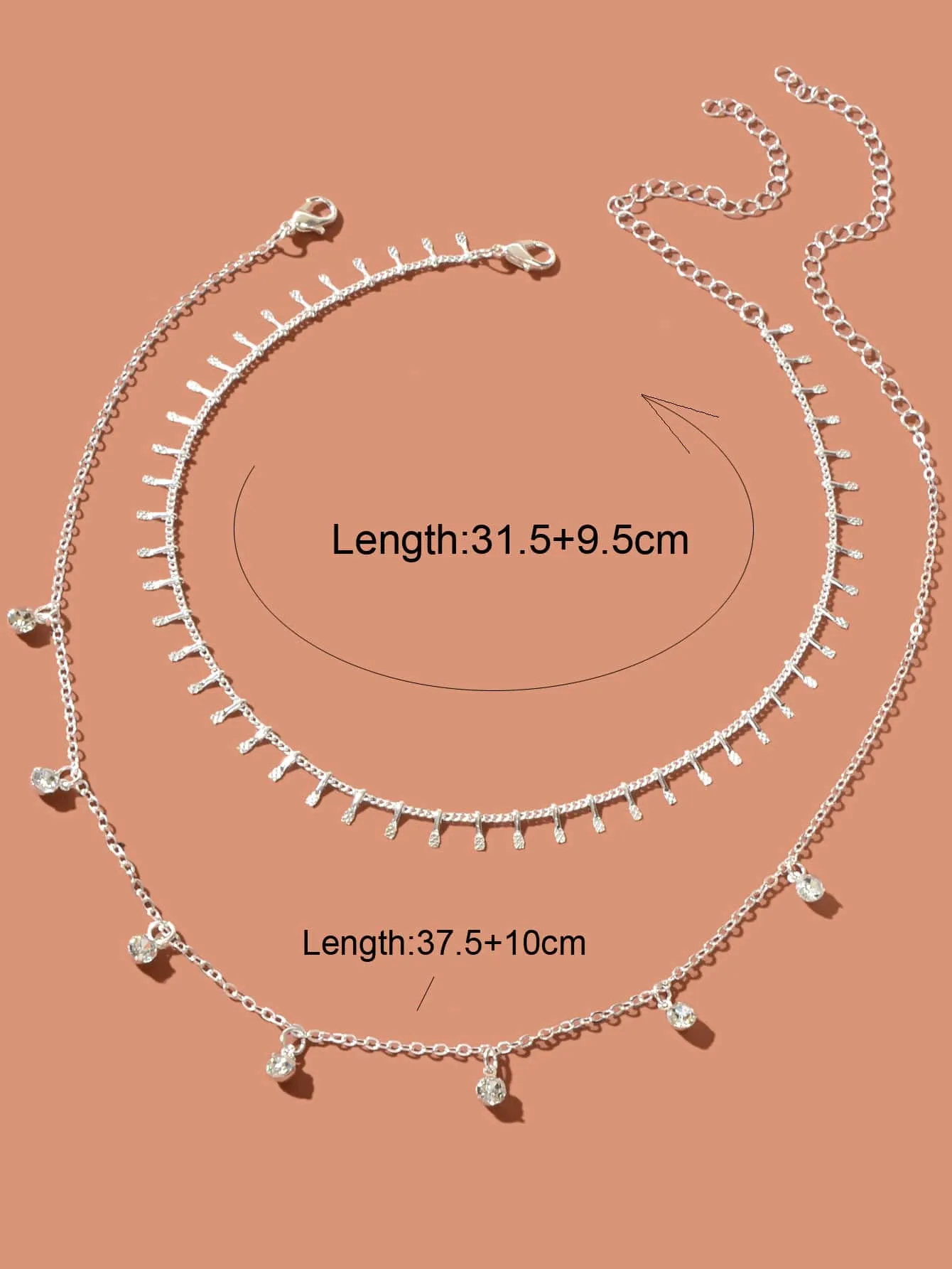 2pcs Rhinestone Charm Necklace - Silver