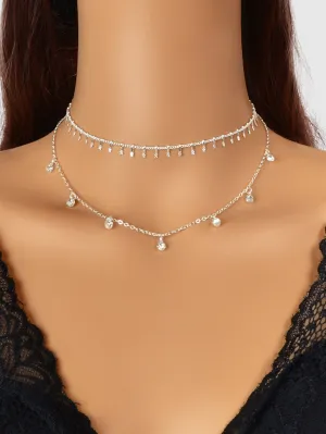 2pcs Rhinestone Charm Necklace - Silver