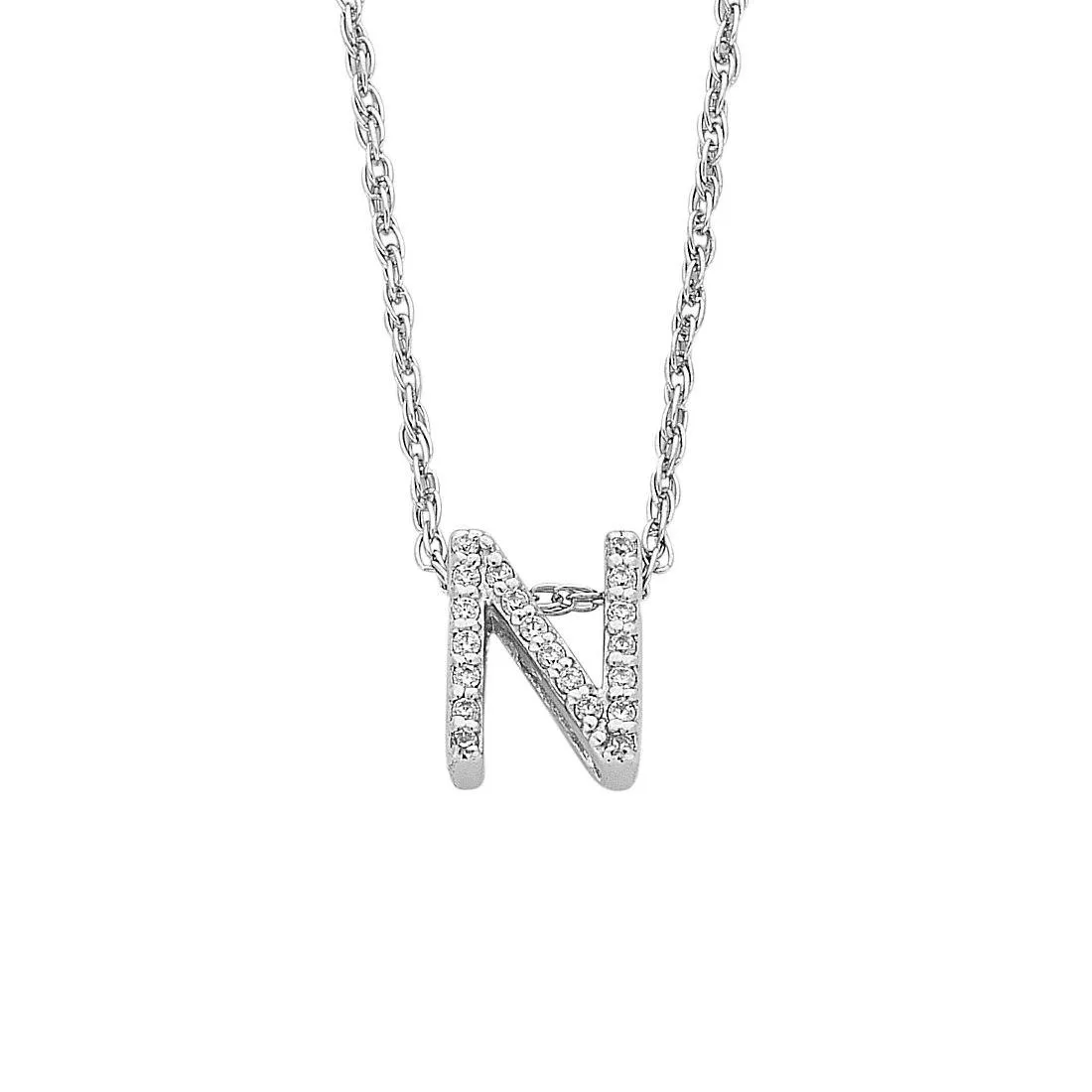 42cm Sterling Silver Cubic Zirconia Initial Necklace - Most Initials Available