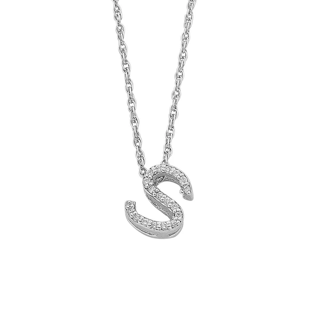 42cm Sterling Silver Cubic Zirconia Initial Necklace - Most Initials Available