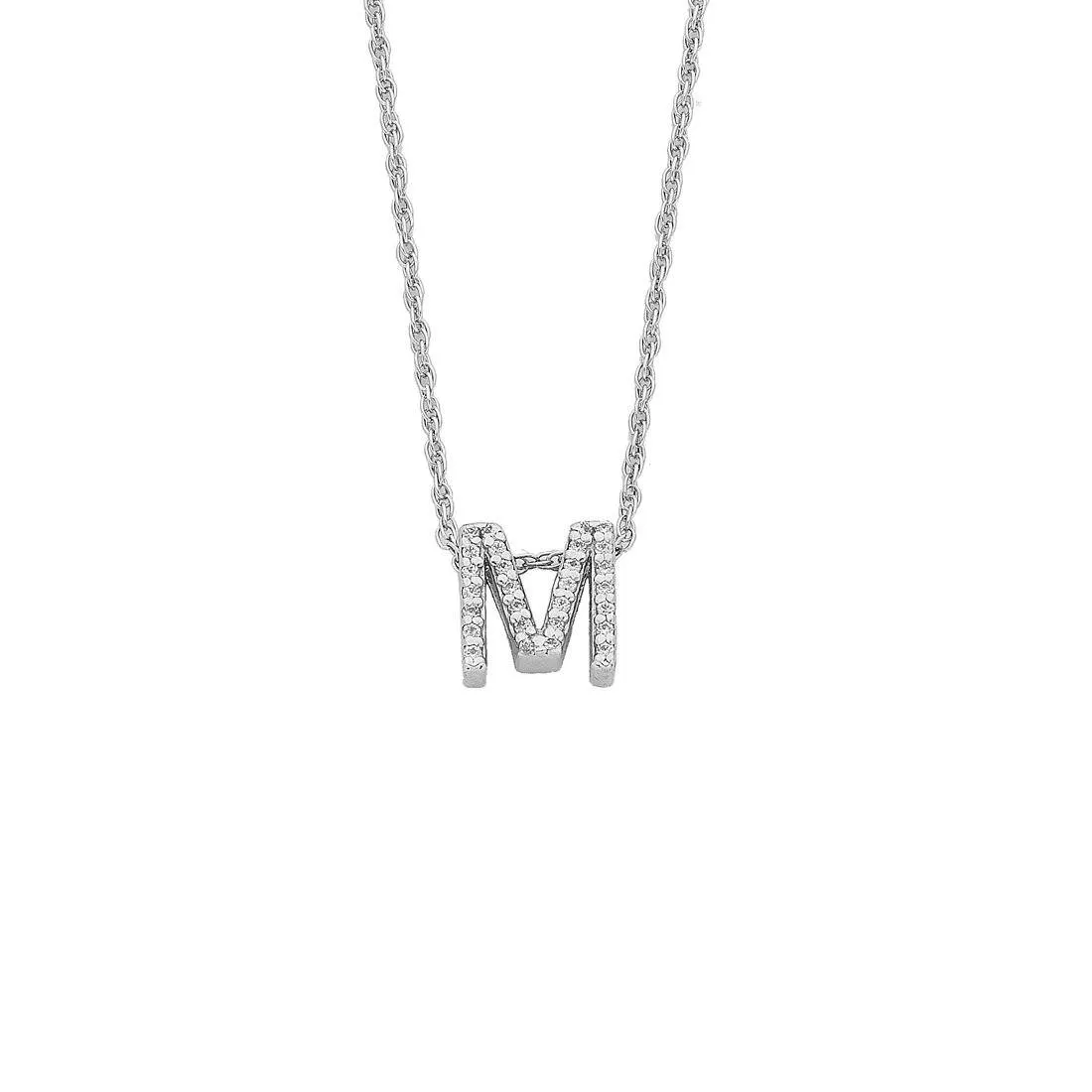 42cm Sterling Silver Cubic Zirconia Initial Necklace - Most Initials Available