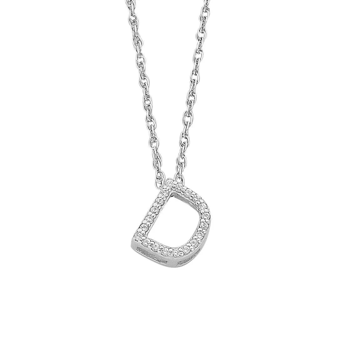 42cm Sterling Silver Cubic Zirconia Initial Necklace - Most Initials Available