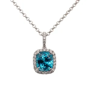 5.89 Carat Blue Zircon Pendant in 14k White Gold