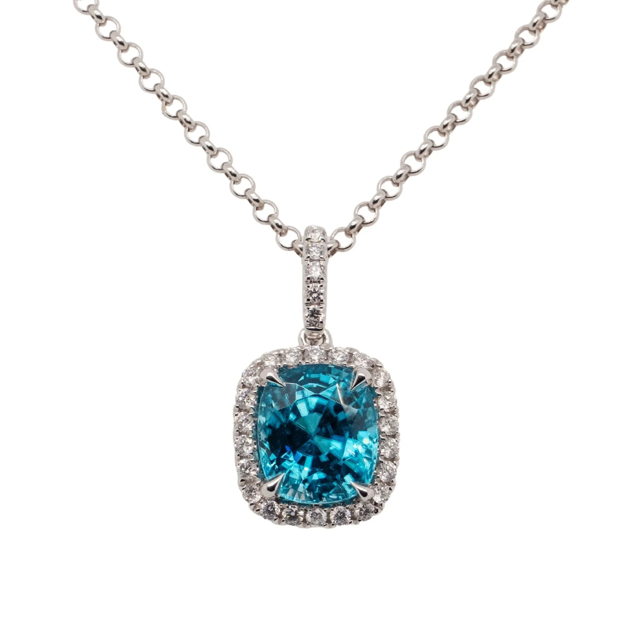 5.89 Carat Blue Zircon Pendant in 14k White Gold