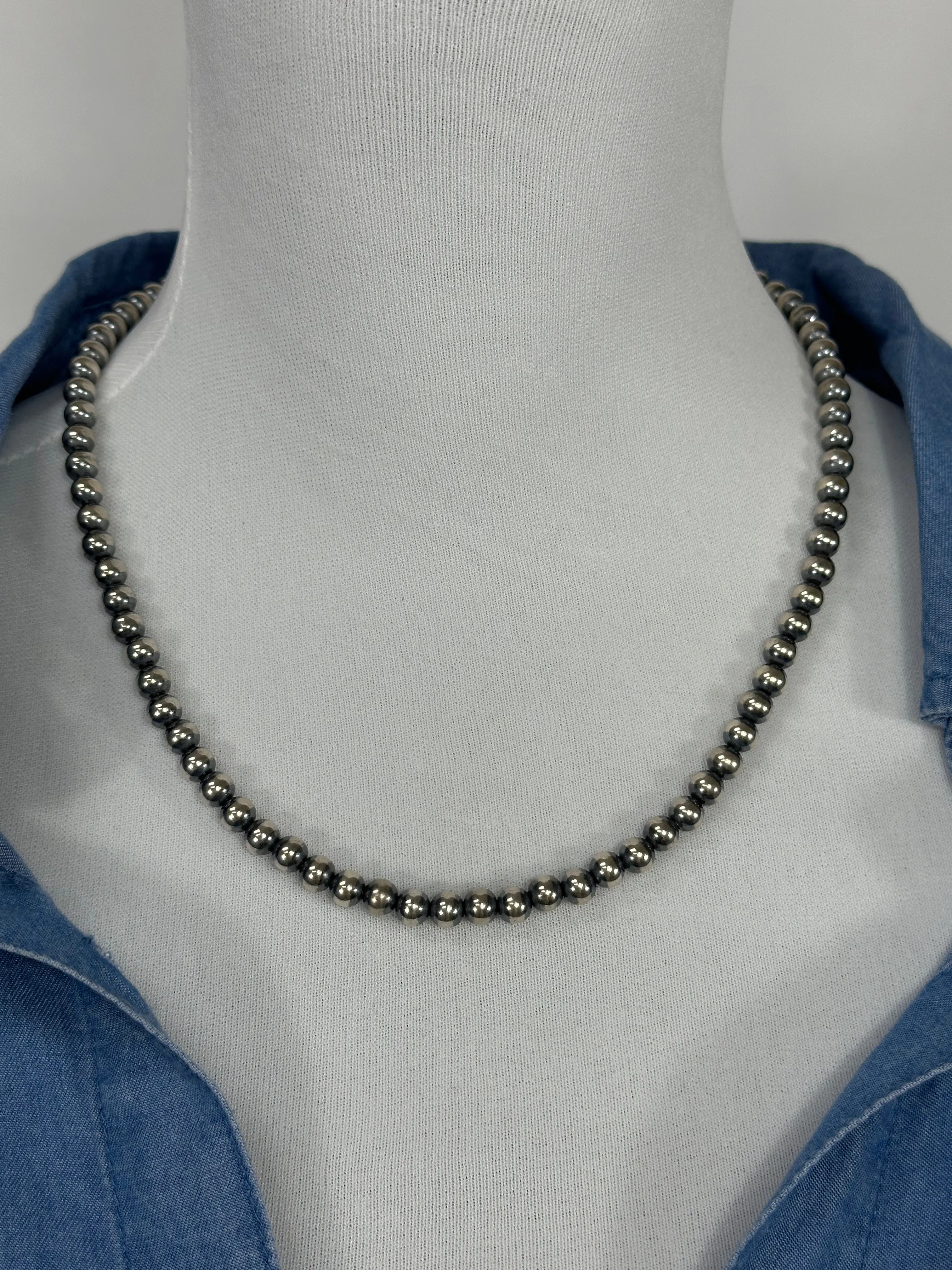 5MM " Navajo Style" Sterling Pearls Necklaces