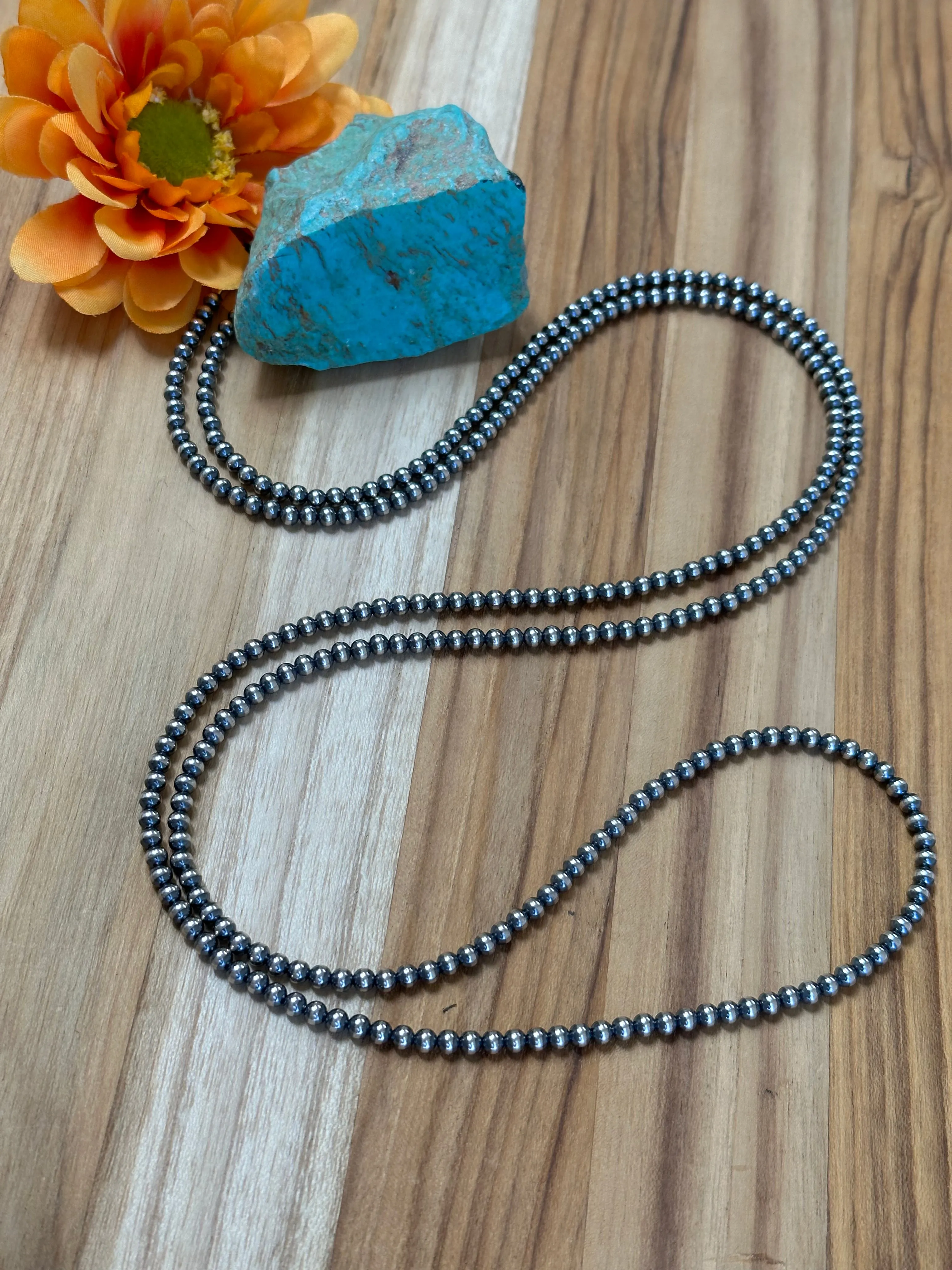 5MM " Navajo Style" Sterling Pearls Necklaces