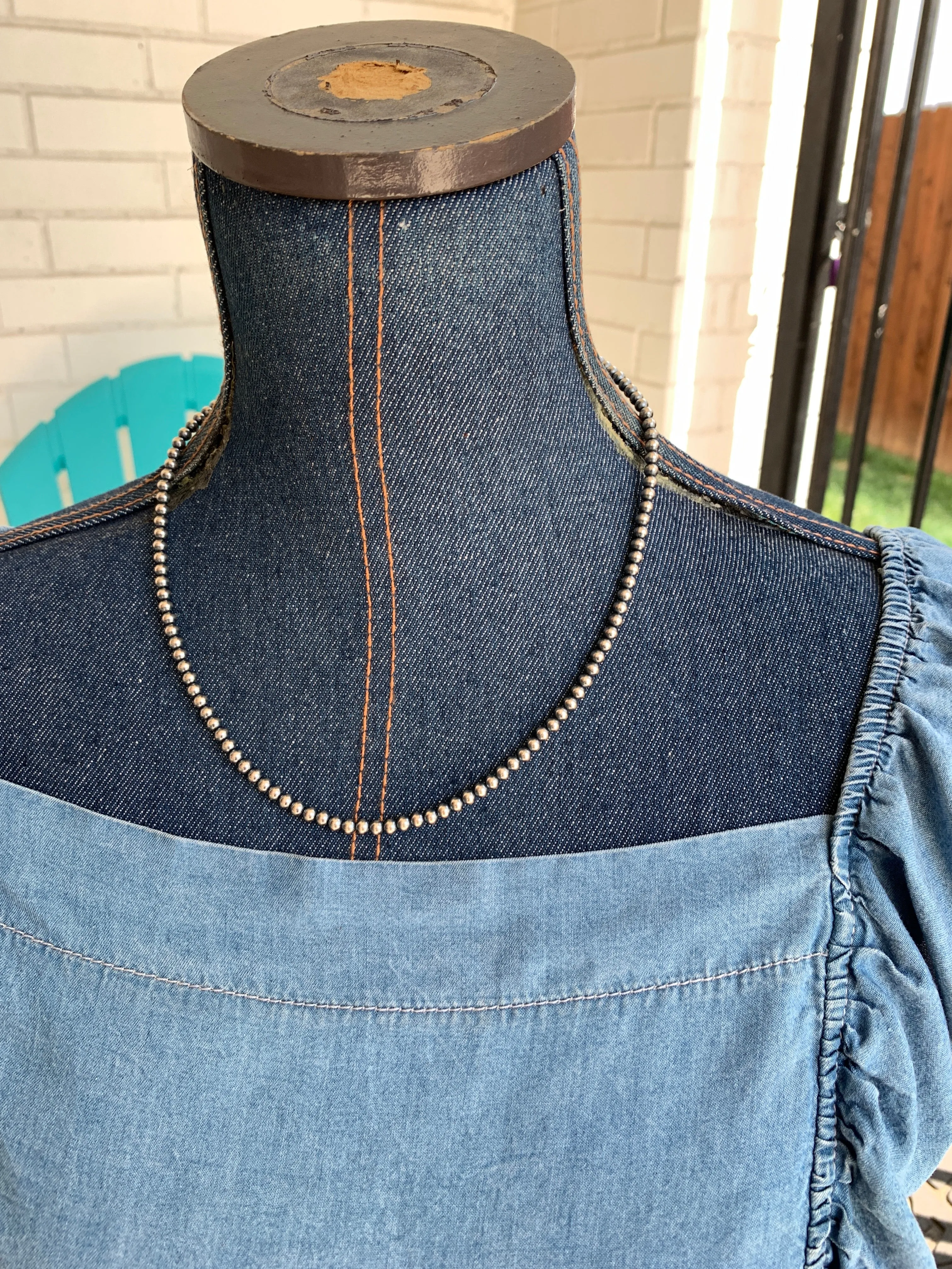 5MM " Navajo Style" Sterling Pearls Necklaces