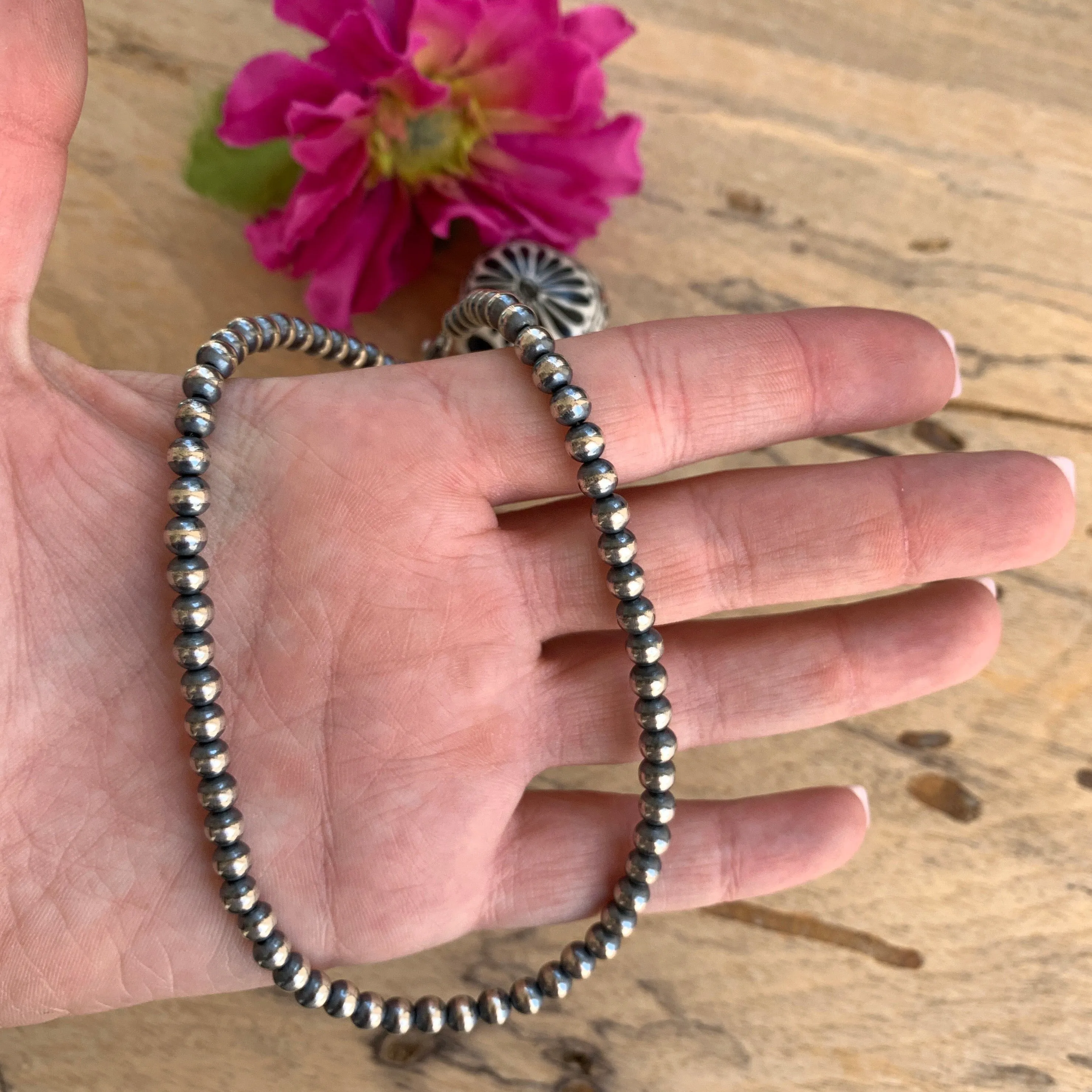 5MM " Navajo Style" Sterling Pearls Necklaces