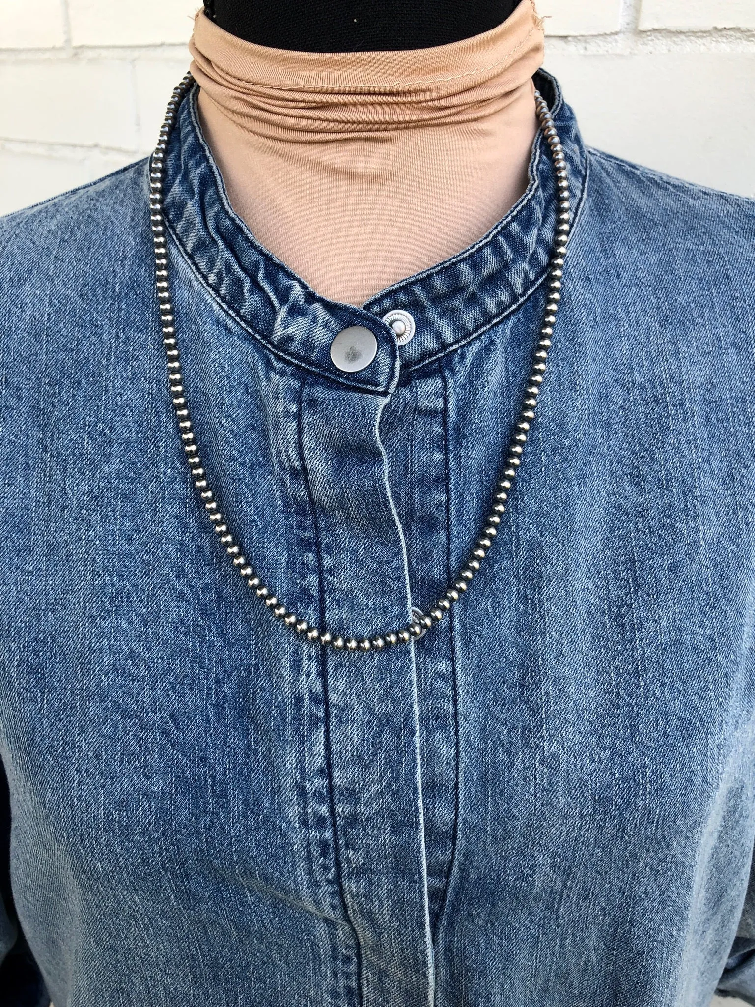 5MM " Navajo Style" Sterling Pearls Necklaces