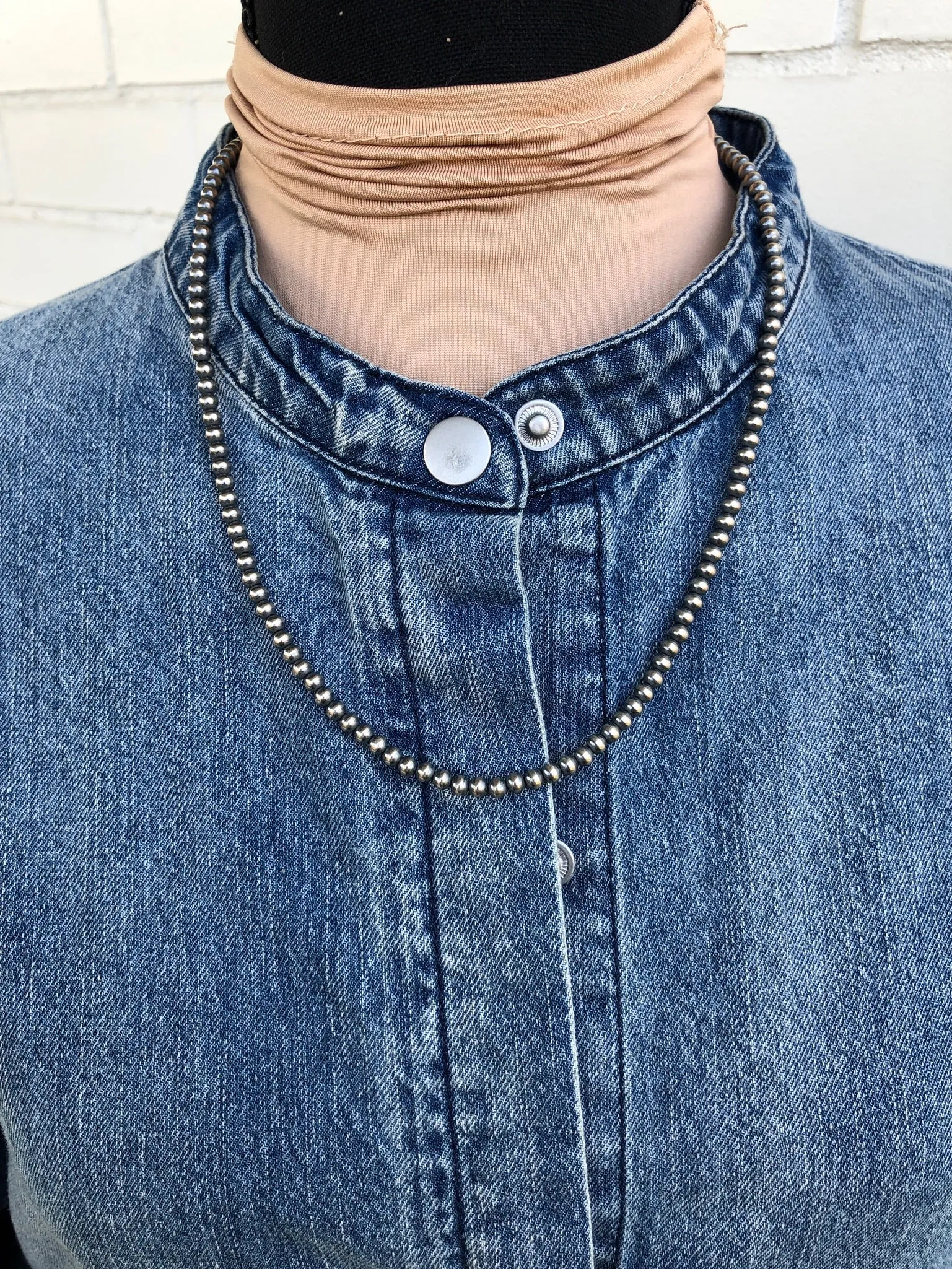 5MM " Navajo Style" Sterling Pearls Necklaces