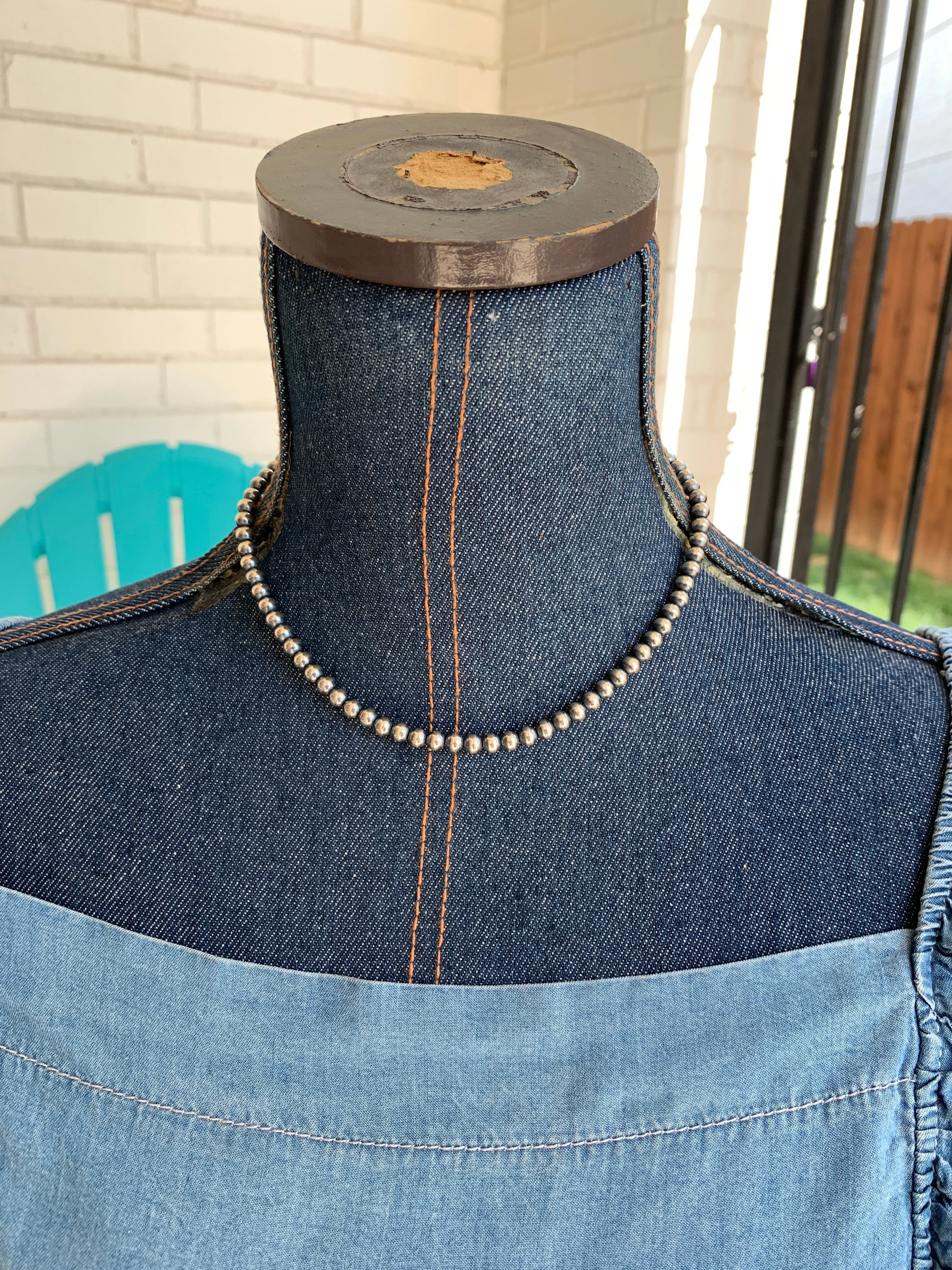 5MM " Navajo Style" Sterling Pearls Necklaces