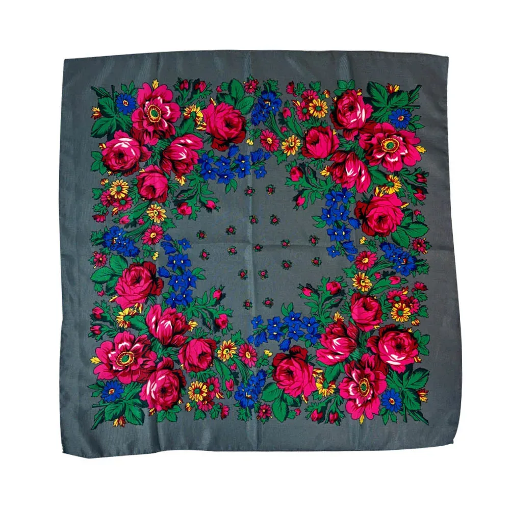 70*70cm Luxury Flowers Square Russian Scarf Women Floral Printed Shawl Female Bandana Head Wrap Headband Scarves Handkerchief