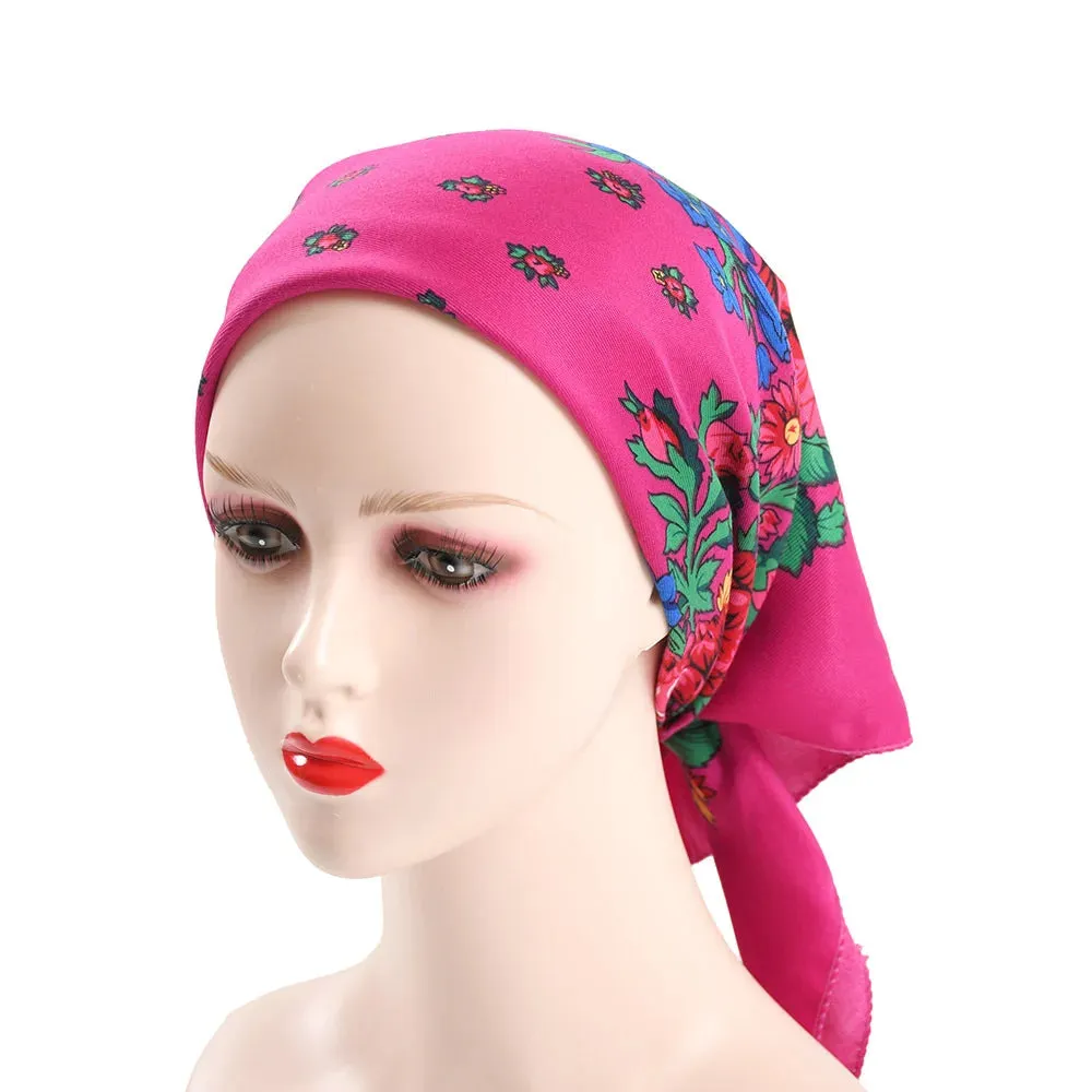 70*70cm Luxury Flowers Square Russian Scarf Women Floral Printed Shawl Female Bandana Head Wrap Headband Scarves Handkerchief
