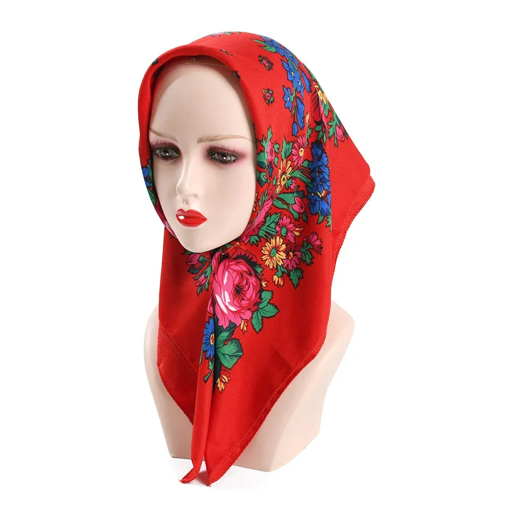 70*70cm Luxury Flowers Square Russian Scarf Women Floral Printed Shawl Female Bandana Head Wrap Headband Scarves Handkerchief