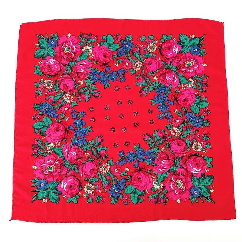 70*70cm Luxury Flowers Square Russian Scarf Women Floral Printed Shawl Female Bandana Head Wrap Headband Scarves Handkerchief